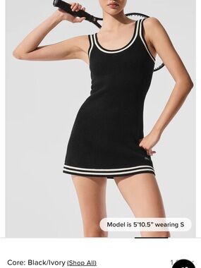 ALO Yoga Black and Ivory Knit Tennis Mini Dress